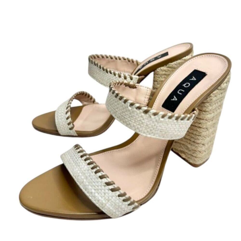 AQUA Sandals Woven Casual Espadrille Block‎ Heel Size 9.5B NEW